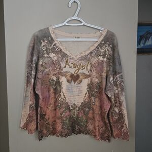 Cactus Multicolor Angel Graphic Long Sleeve Top